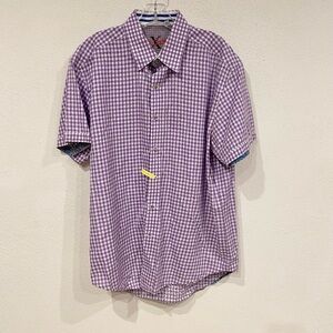 Robert Graham Paisley Gingham Short Sleeve Shirt Size XL EUC